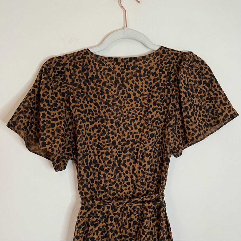 Madewell Flutter Sleeve Painted Leopard Print Mini Wrap Dress Brown Black - Picture 8 of 9